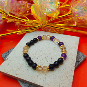Natural Stone Citrine - Black Tourmaline - Amethyst Beaded Bracelet